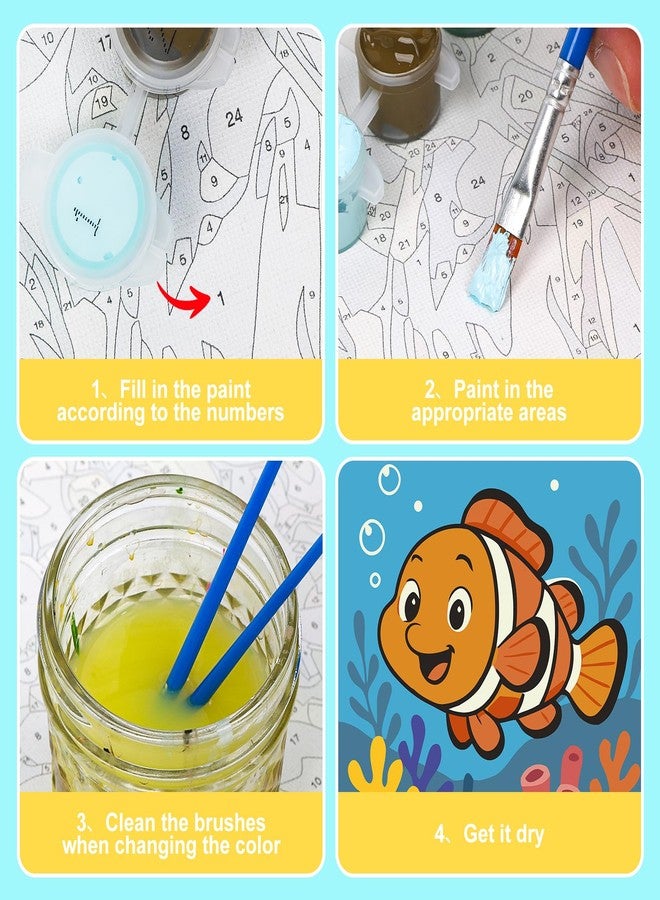 GEEHEIY Paint by Numbers Kit for Kids with Frame - Without Easel, Fish Paint by Number for Kids Ages 4-8-12, DIY Acrylic Oil Painting for Home Wall Decor (8 x 8 inch) - Image 5